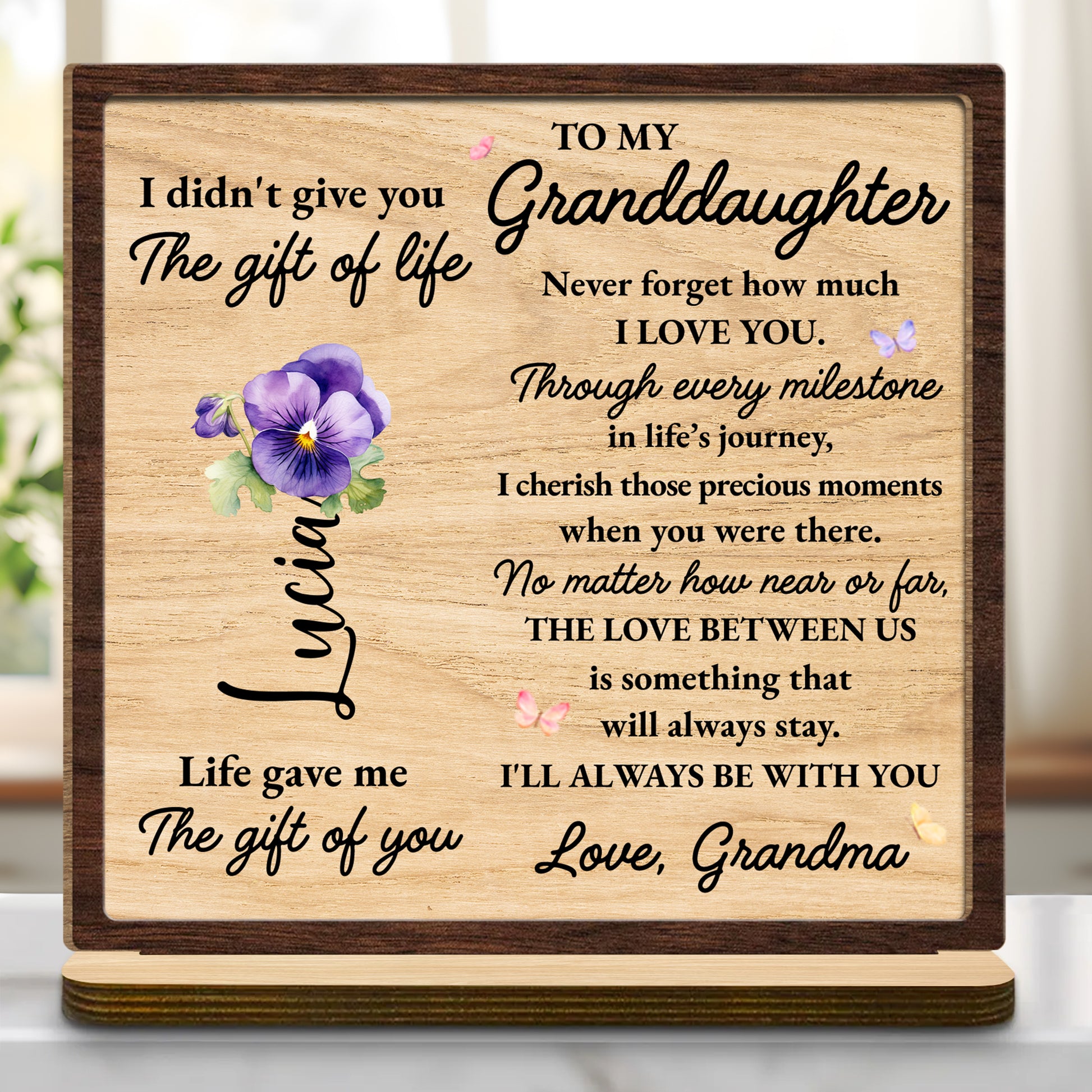 To My Granddaughter Love Message With Flowers And Butterflies