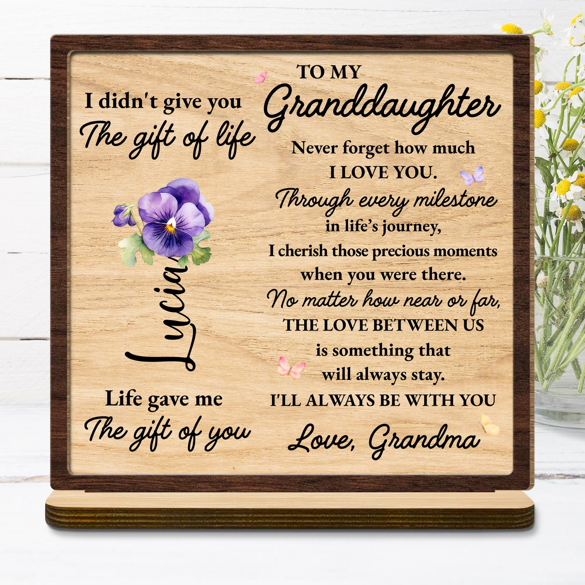 To My Granddaughter Love Message With Flowers And Butterflies