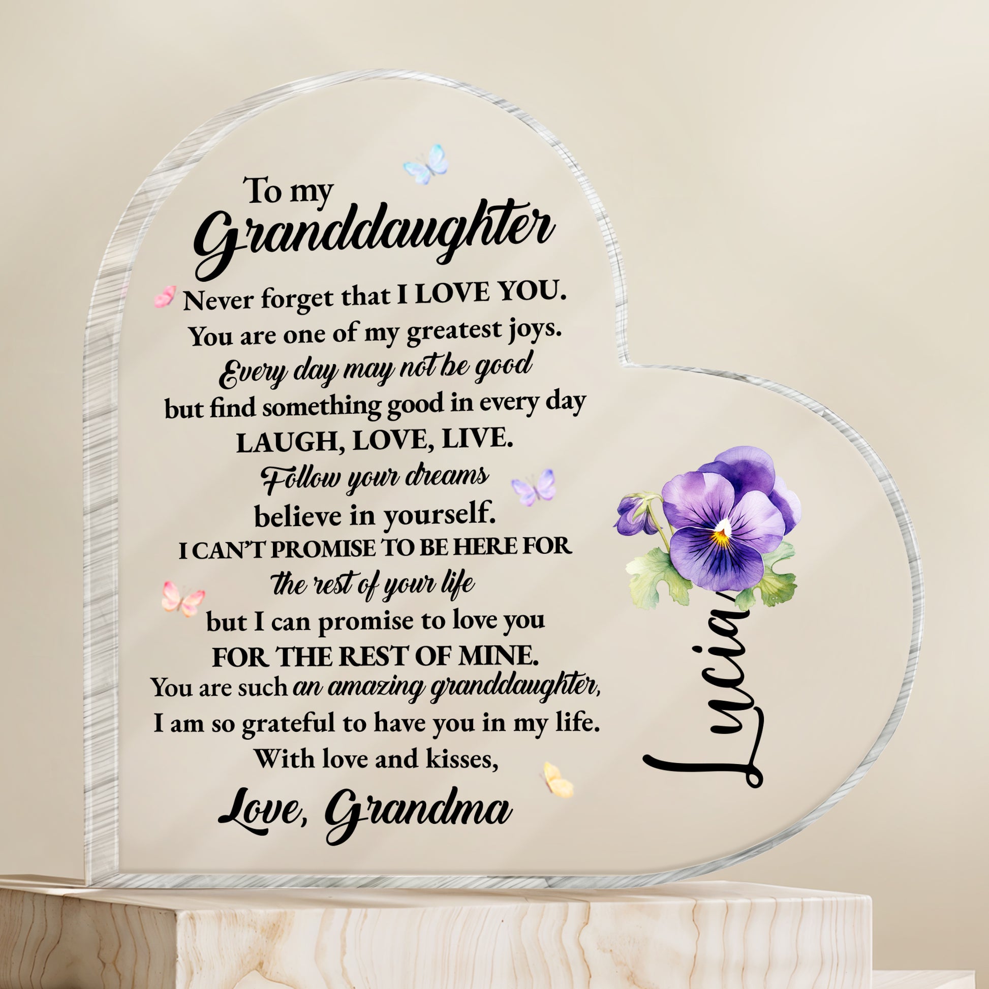 Love And Life Promises To Granddaughter With Butterflies And Flowers
