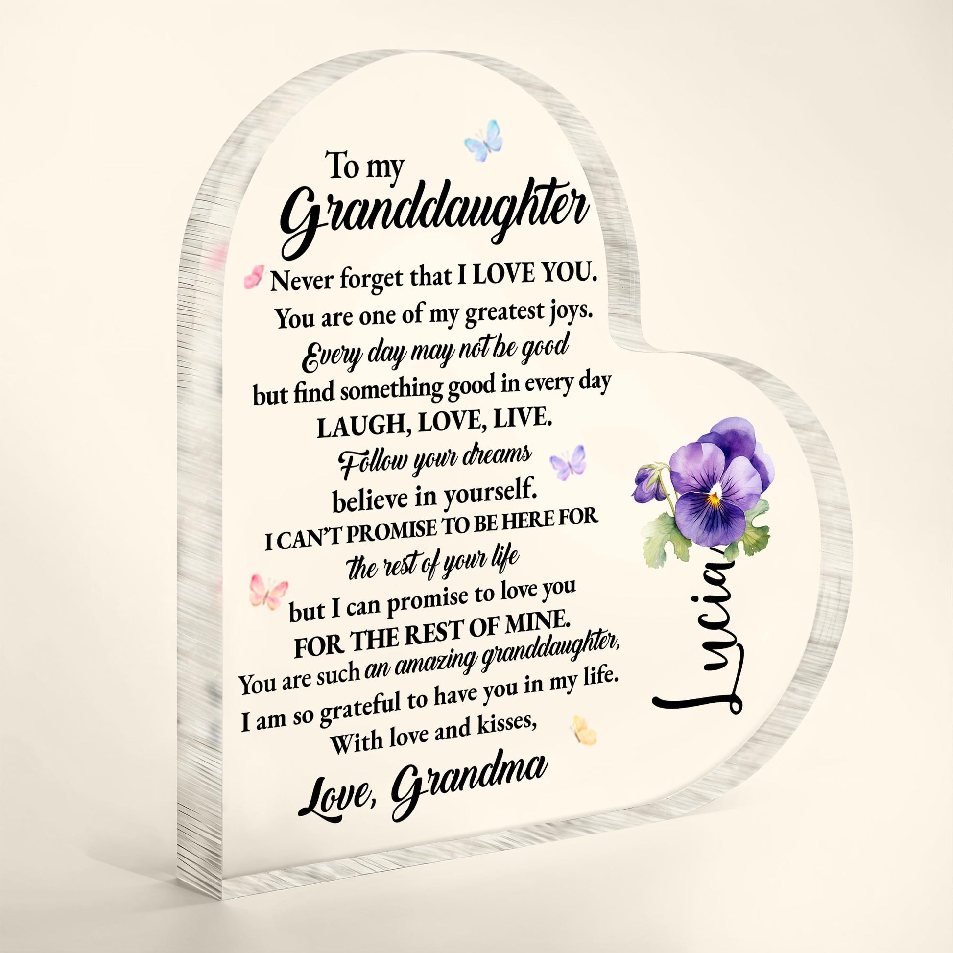Love And Life Promises To Granddaughter With Butterflies And Flowers