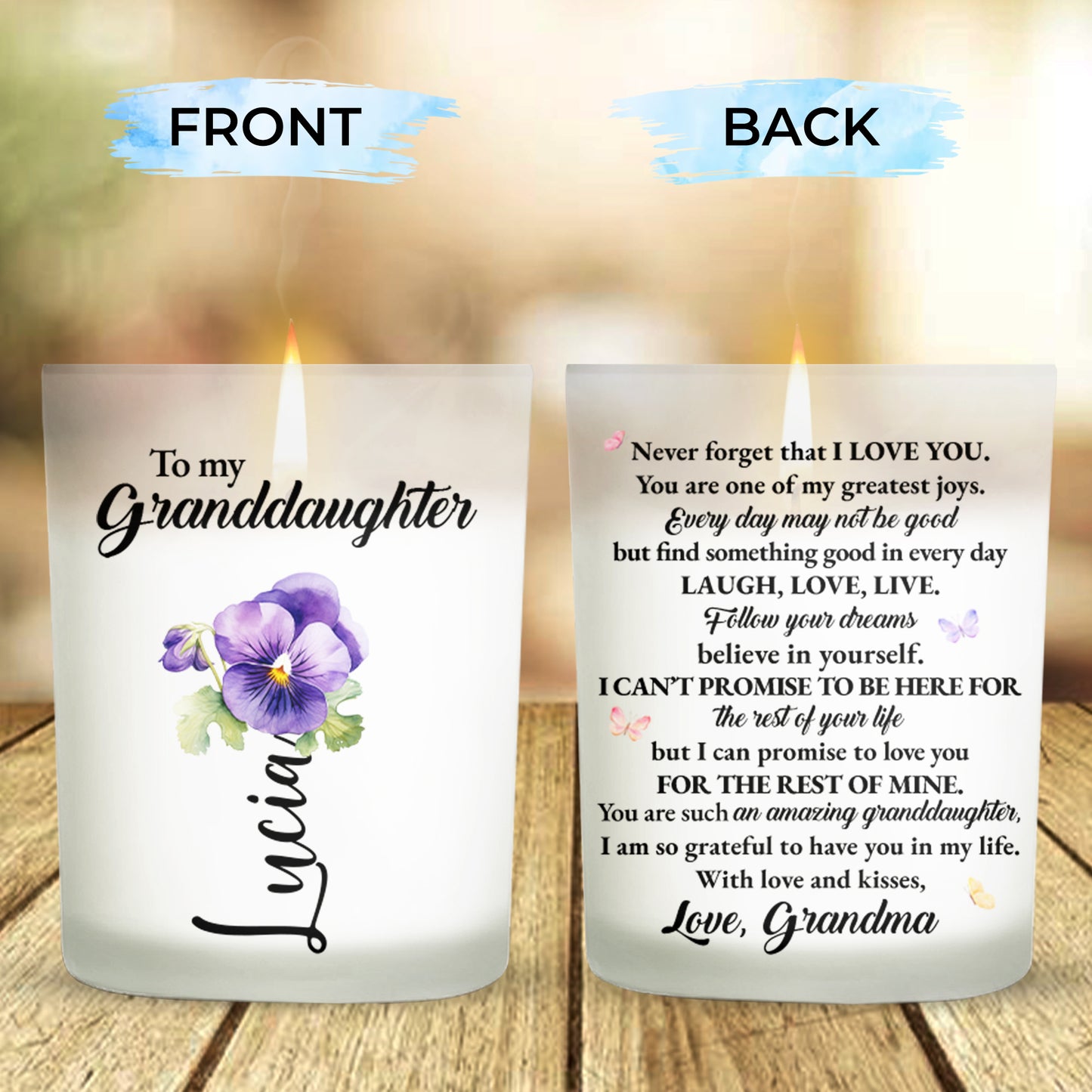 To My Granddaughter Love Joy Believe In Yourself Floral Design - Personalized Scented Candle With Wooden Lid - GDT123_SECA