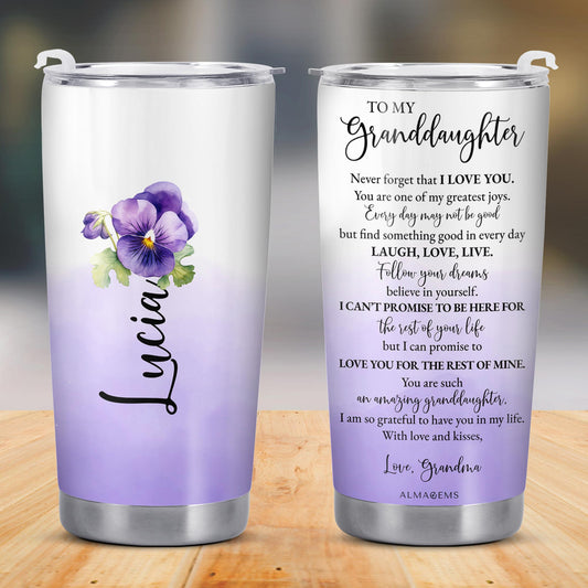 Granddaughter Love Promise Tumbler With Heartfelt Message and Flowers