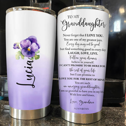 Granddaughter Love Promise Tumbler With Heartfelt Message and Flowers