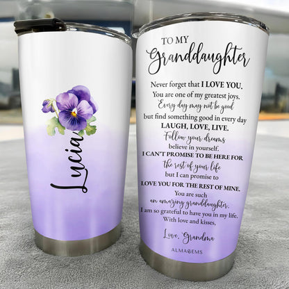 Granddaughter Love Promise Tumbler With Heartfelt Message and Flowers