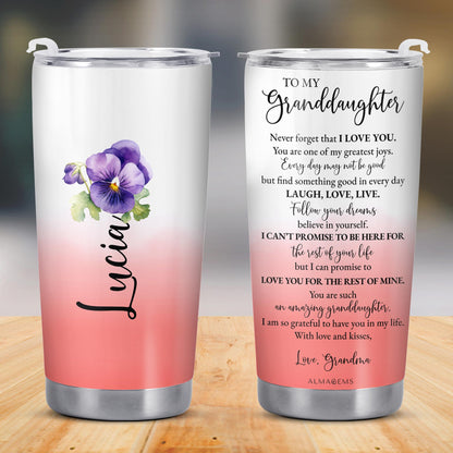 Granddaughter Love Promise Tumbler With Heartfelt Message and Flowers