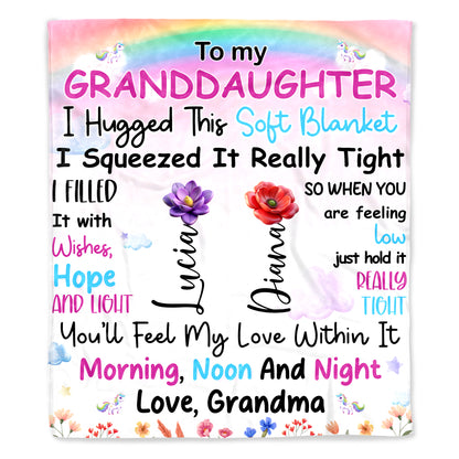 Granddaughter Love And Comfort Rainbow Unicorn Blanket - Personalized Custom Blanket - GDT169_BLK