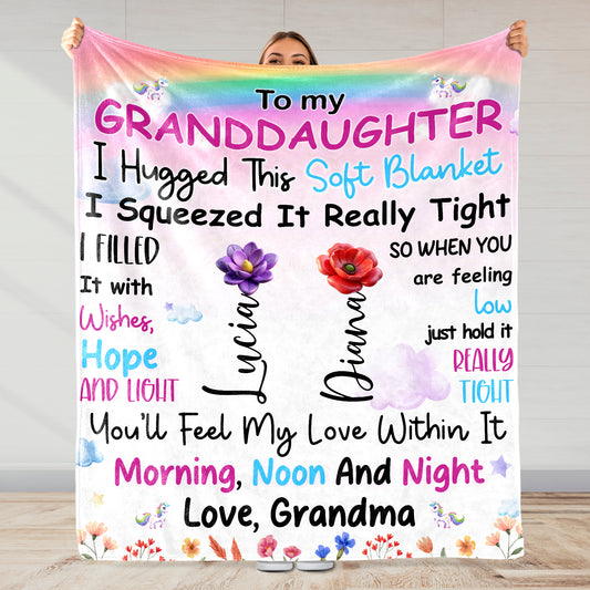 Granddaughter Love And Comfort Rainbow Unicorn Blanket - Personalized Custom Blanket - GDT169_BLK