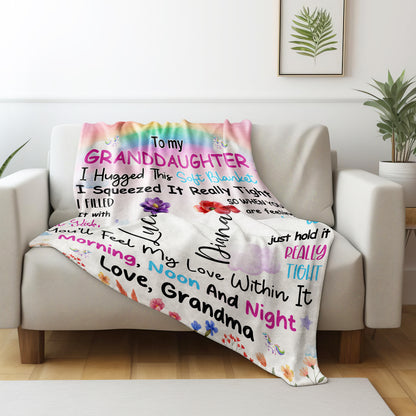 Granddaughter Love And Comfort Rainbow Unicorn Blanket - Personalized Custom Blanket - GDT169_BLK