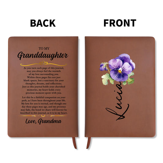 Pansy Flower Heartfelt Message Journal For Granddaughter - Personalized Custom Leather Journal - GDT182_JRNL