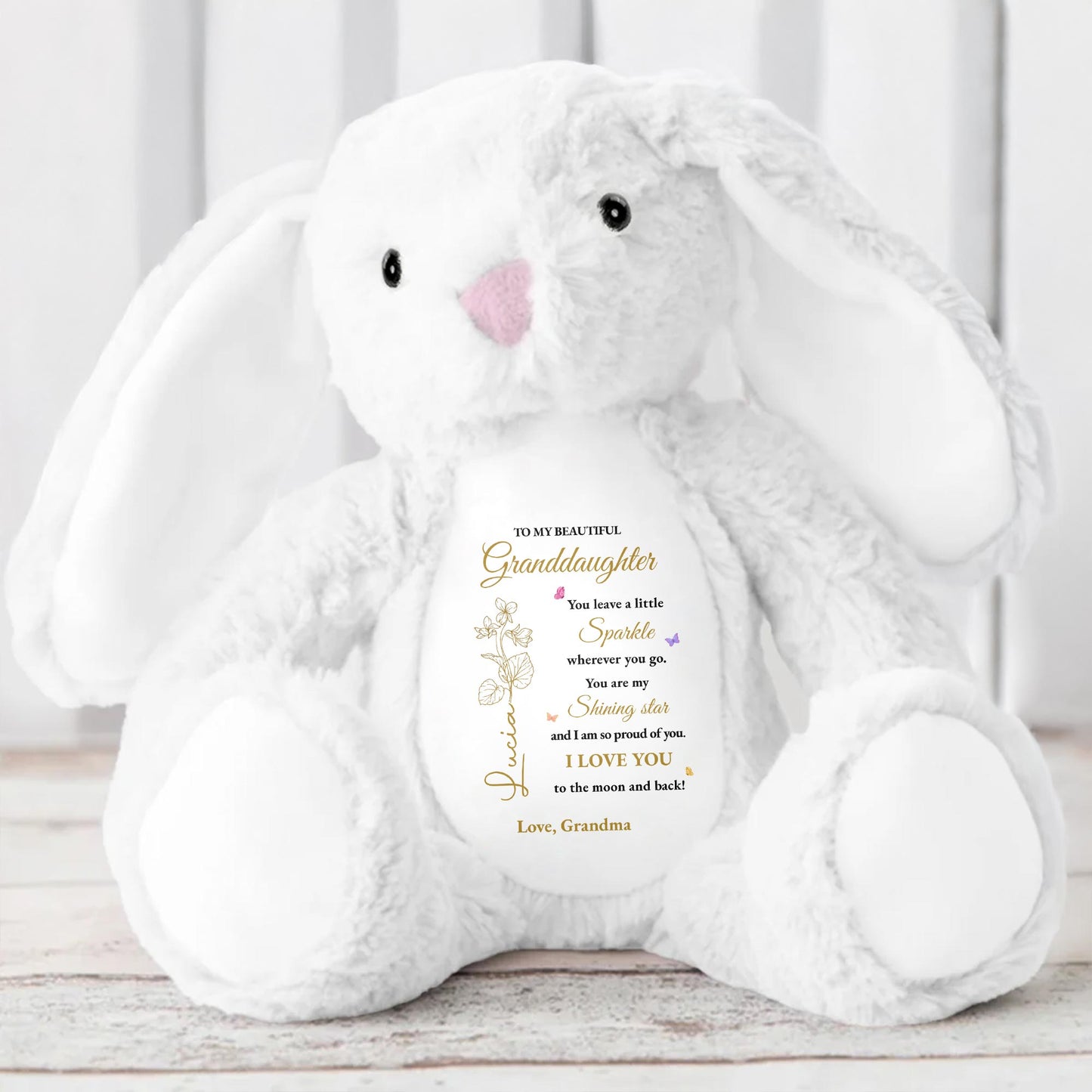 To My Beautiful Granddaughter, You leave a little Sparkle, Stuffed Bunny with Stars