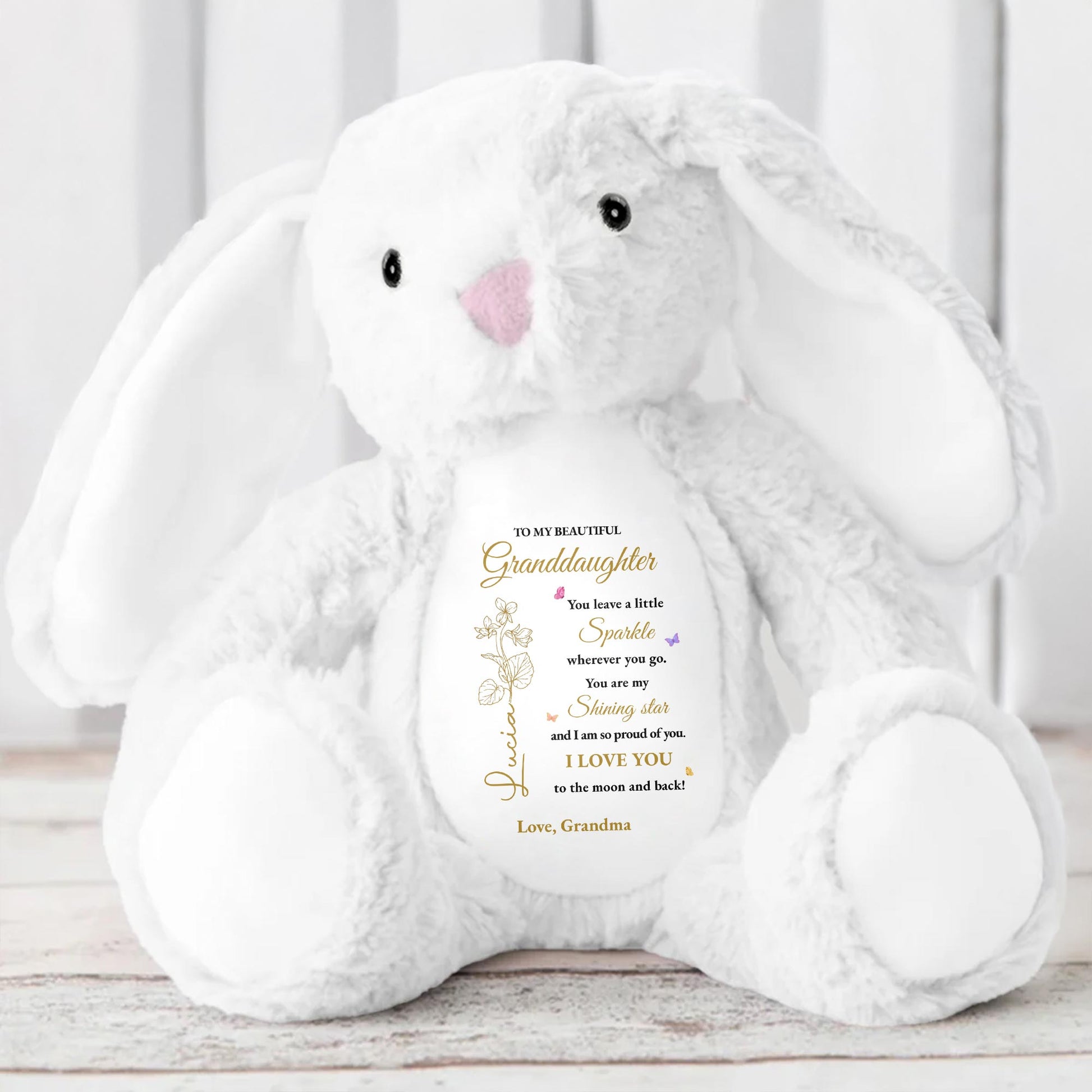 To My Beautiful Granddaughter, You leave a little Sparkle, Stuffed Bunny with Stars