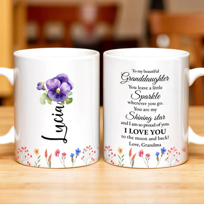 Granddaughter You Are My Shining Star Love Message With Pansy Flowers - Personalized Custom Coffee Mug - GDT187_MG