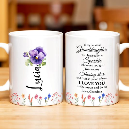 Granddaughter You Are My Shining Star Love Message With Pansy Flowers - Personalized Custom Coffee Mug - GDT187_MG