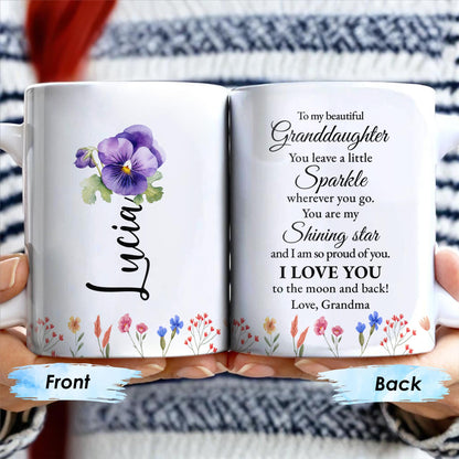 Granddaughter You Are My Shining Star Love Message With Pansy Flowers - Personalized Custom Coffee Mug - GDT187_MG