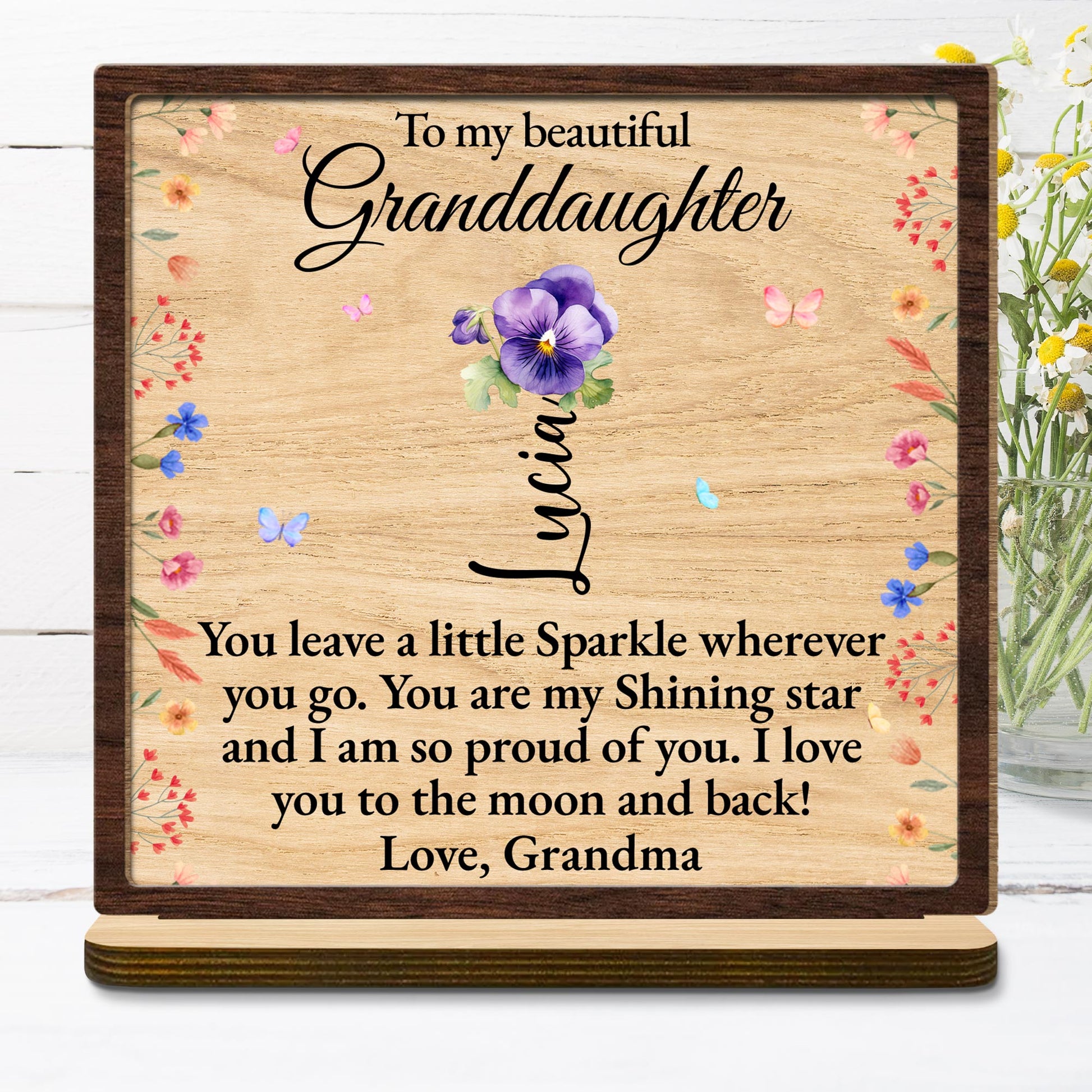 To My Beautiful Granddaughter, Flowers and Butterflies Plaque