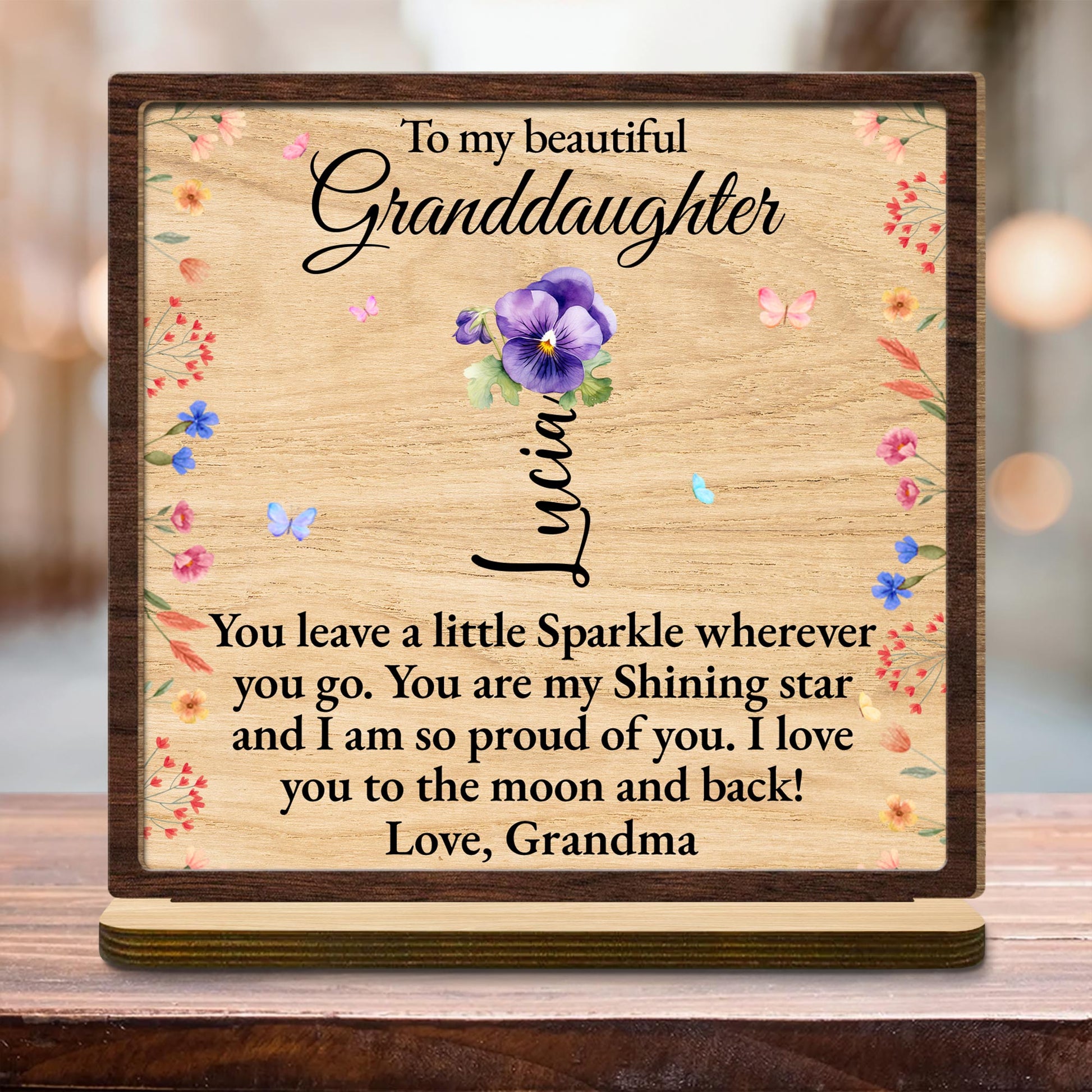 To My Beautiful Granddaughter, Flowers and Butterflies Plaque