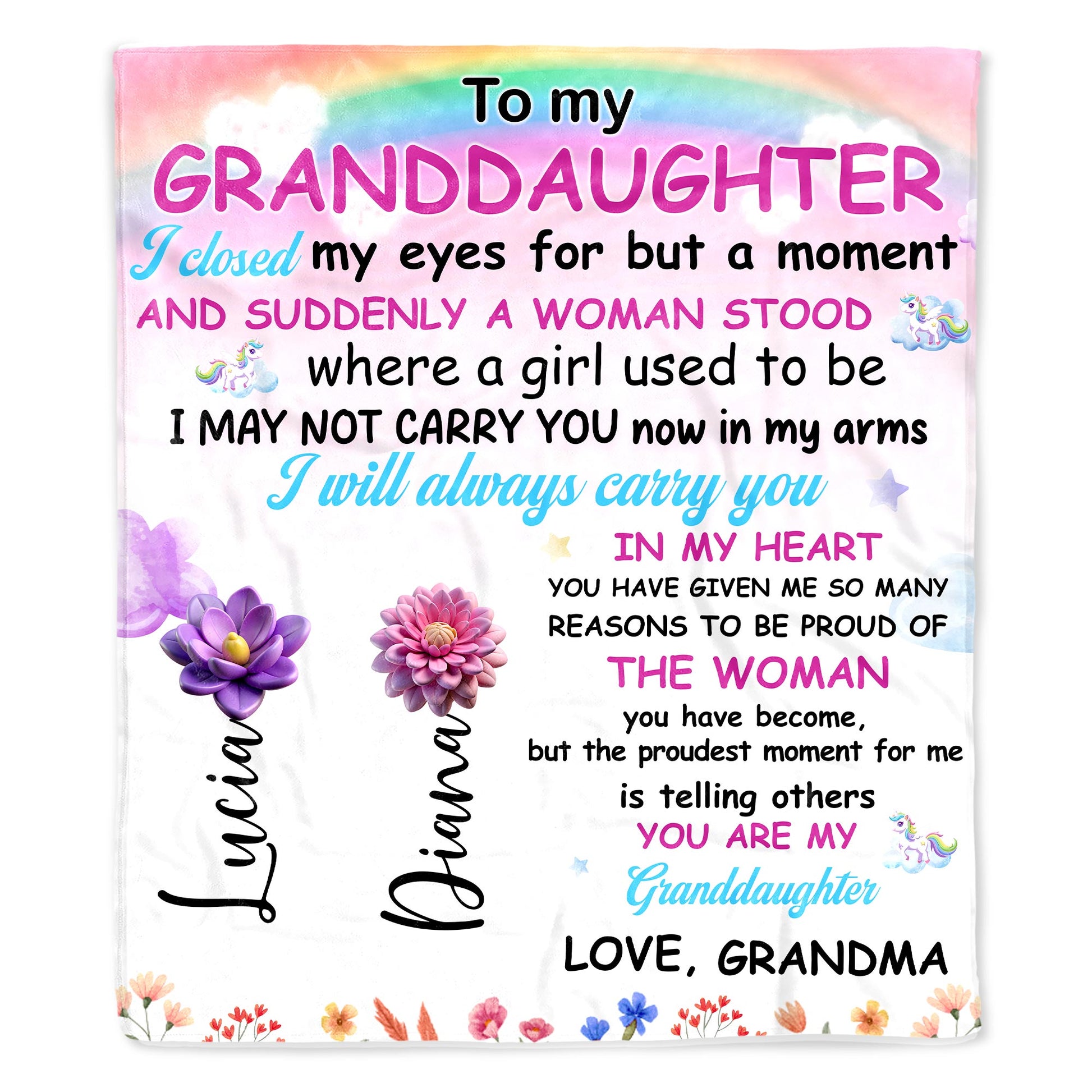 Love and Pride For Granddaughter With Unicorn and Flowers