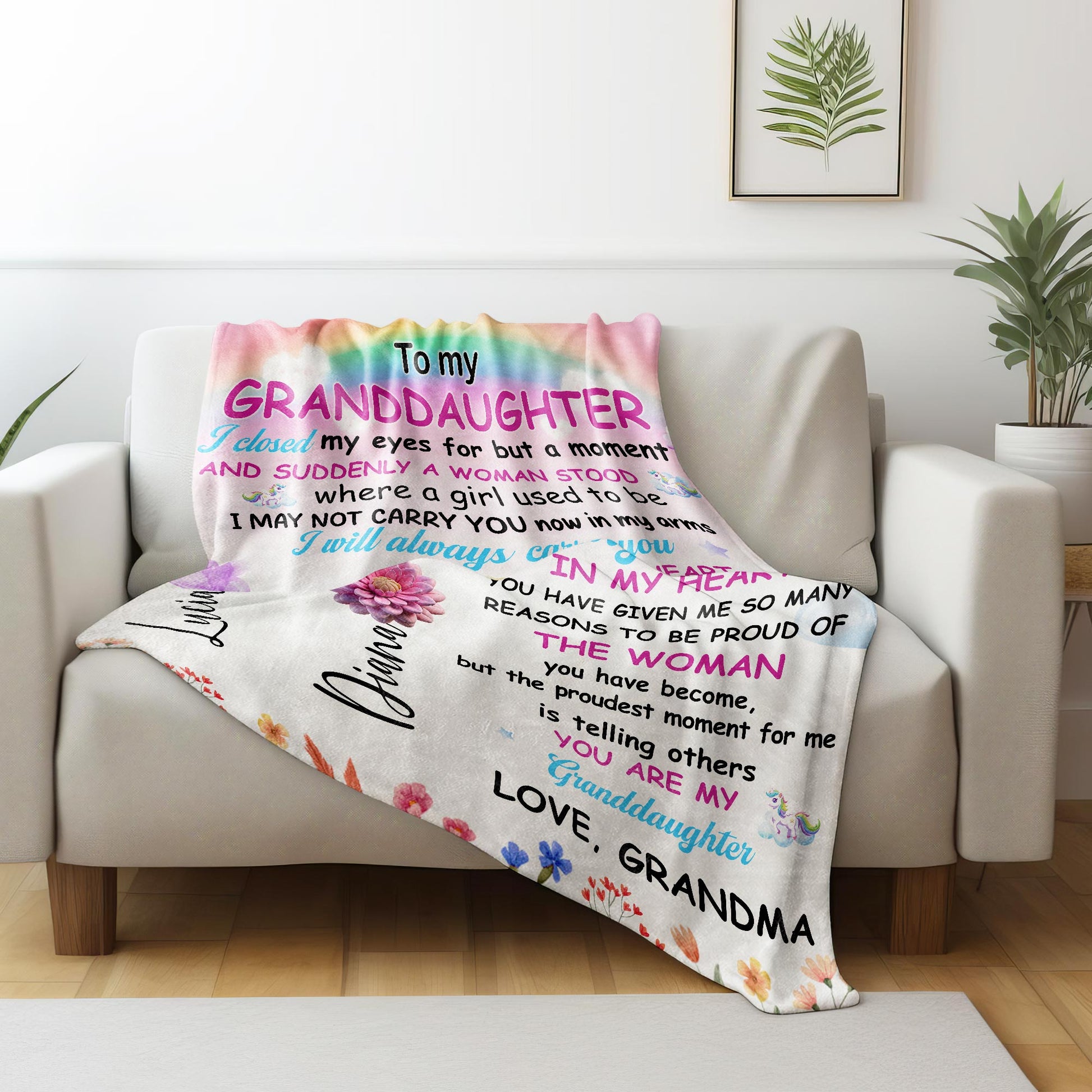 Love and Pride For Granddaughter With Unicorn and Flowers