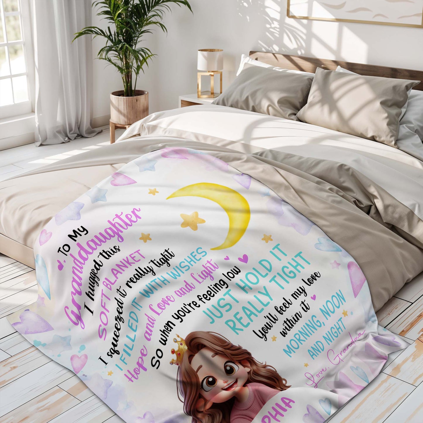 To My Granddaughter Love And Light Wishes Blanket - Personalized Custom Blanket - GDT206_BLK