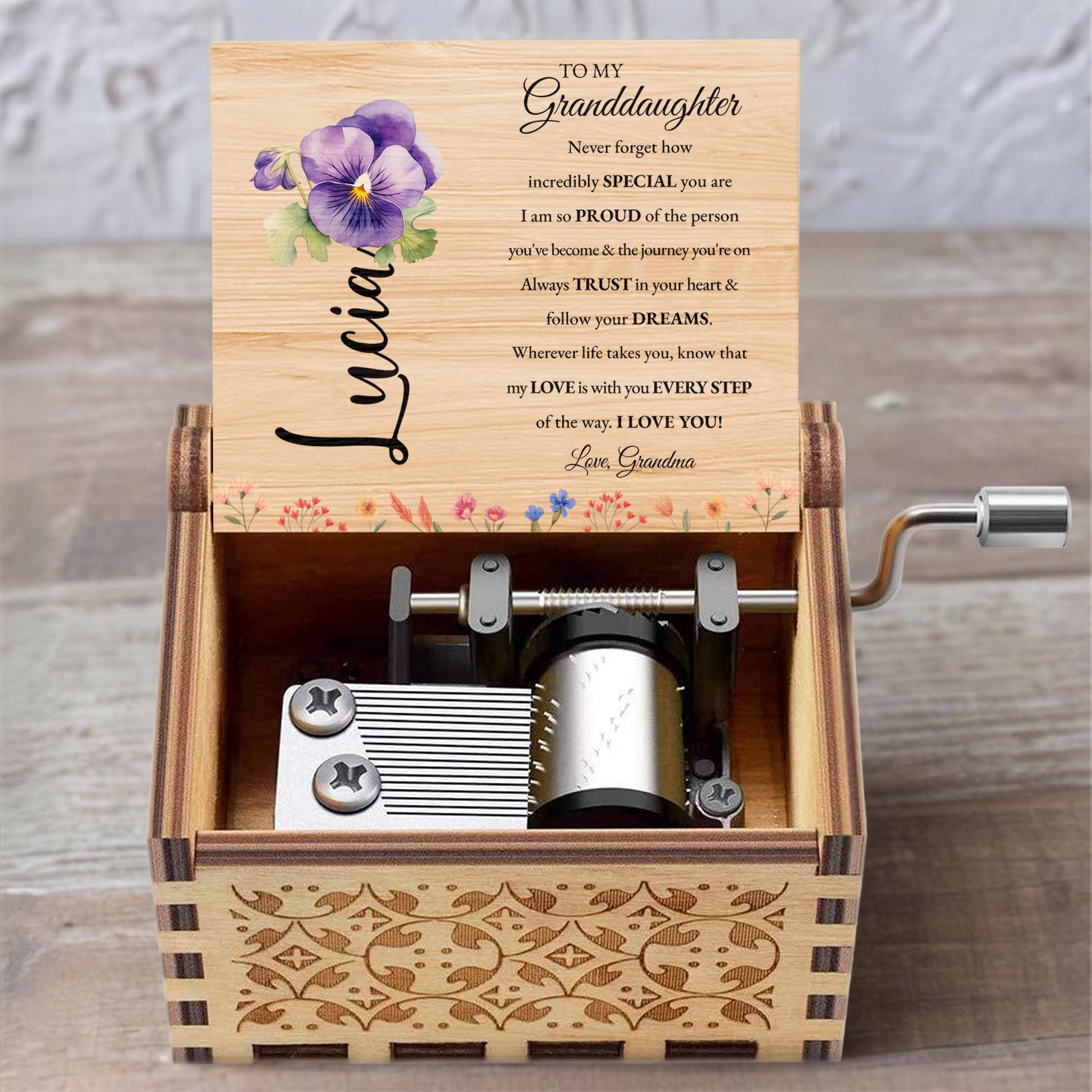Special Message Floral Music Box For Granddaughter