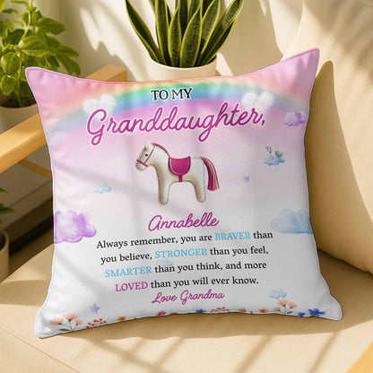 Braver Stronger Smarter Loved Inspirational Message With Horse And Flowers - Personalized Custom Pillow, Insert Included - GDT214_PLW