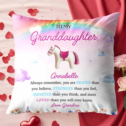 Braver Stronger Smarter Loved Inspirational Message With Horse And Flowers - Personalized Custom Pillow, Insert Included - GDT214_PLW