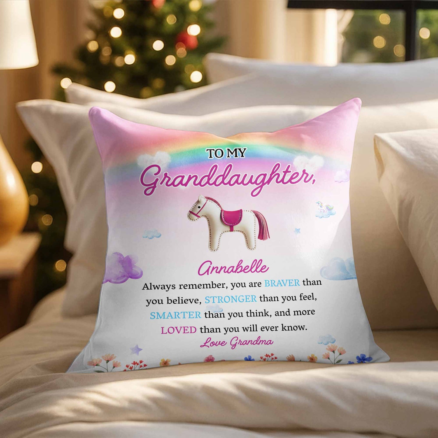 Braver Stronger Smarter Loved Inspirational Message With Horse And Flowers - Personalized Custom Pillow, Insert Included - GDT214_PLW