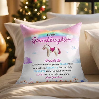 Braver Stronger Smarter Loved Inspirational Message With Horse And Flowers - Personalized Custom Pillow, Insert Included - GDT214_PLW