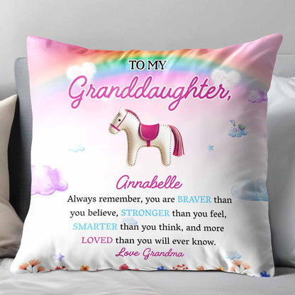 Braver Stronger Smarter Loved Inspirational Message With Horse And Flowers - Personalized Custom Pillow, Insert Included - GDT214_PLW