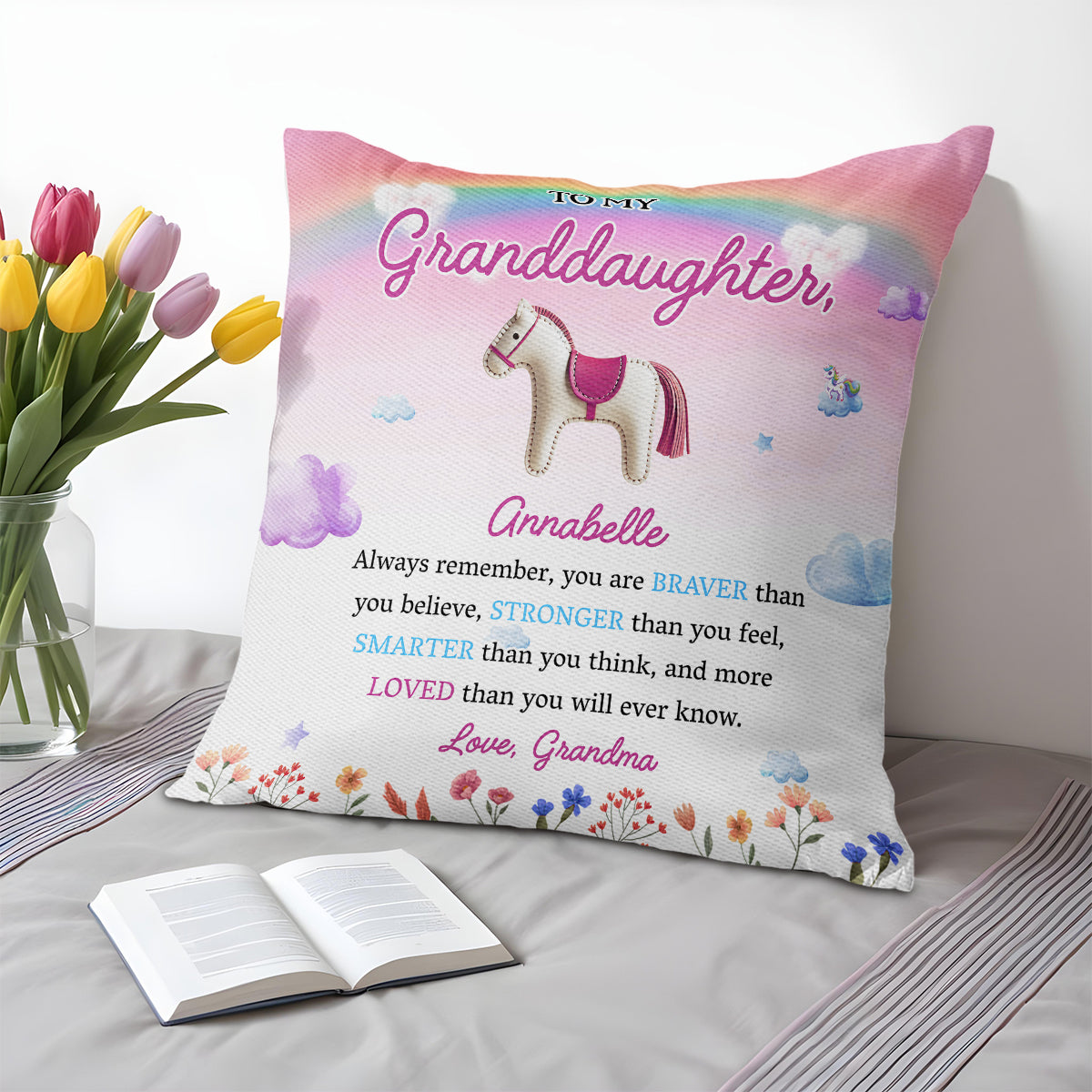 Braver Stronger Smarter Loved Inspirational Message With Horse And Flowers