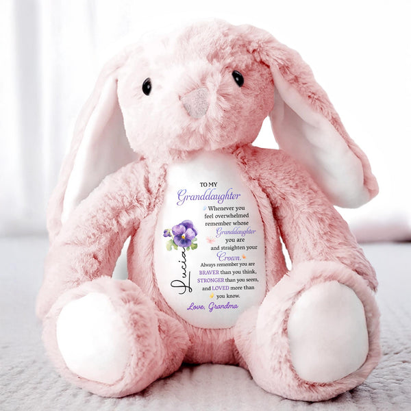 Para mi nieta, siempre que te sientas abrumada recuerda de quién eres nieta, Conejito de peluche y flores - Conejito de peluche personalizado - GDT223_BUN