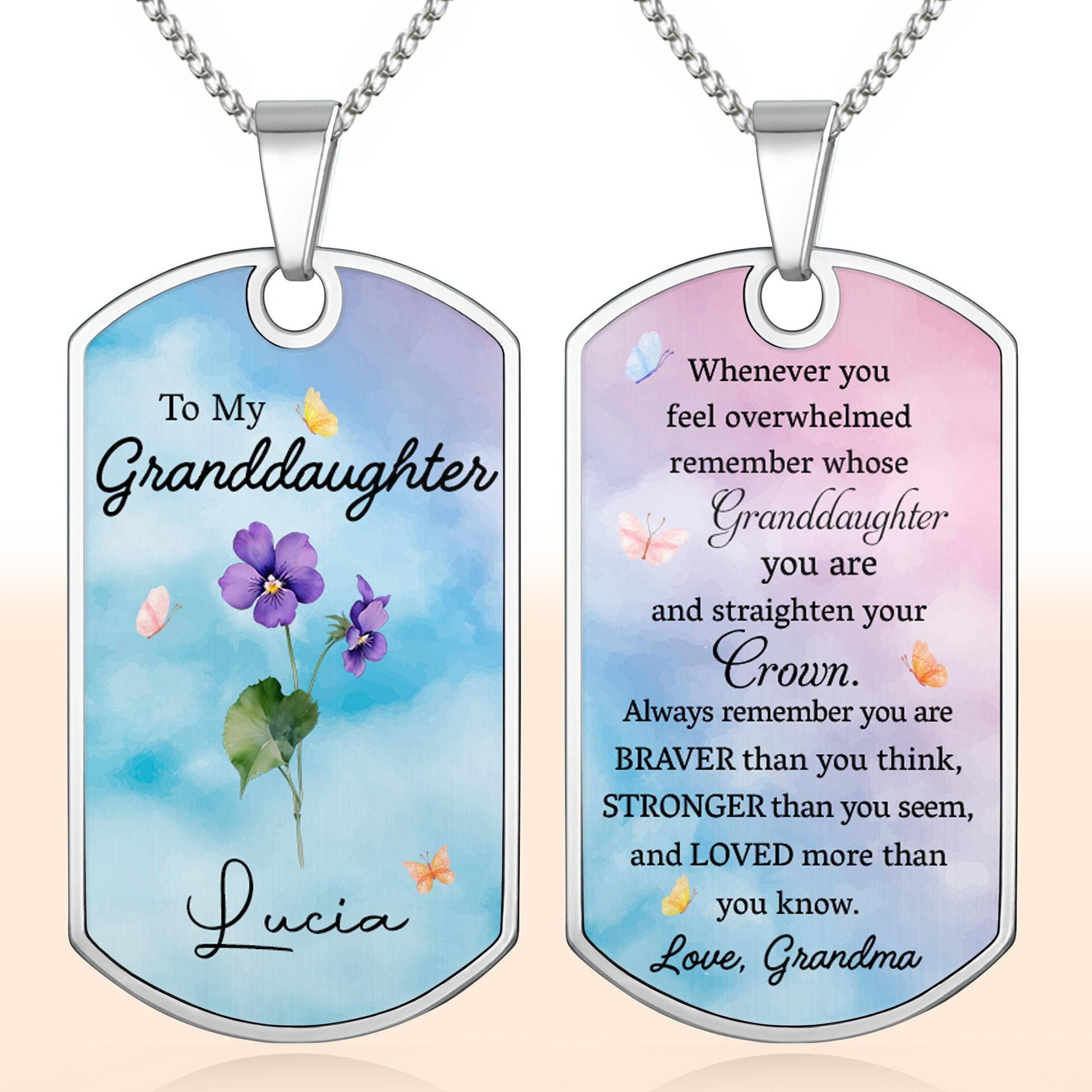 To My Granddaughter, Flowers And Butterflies Necklace