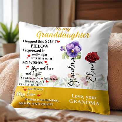Message d'amour de grand-mère à sa petite-fille avec motif floral - Coussin personnalisé, insert inclus - GDT224_PLW