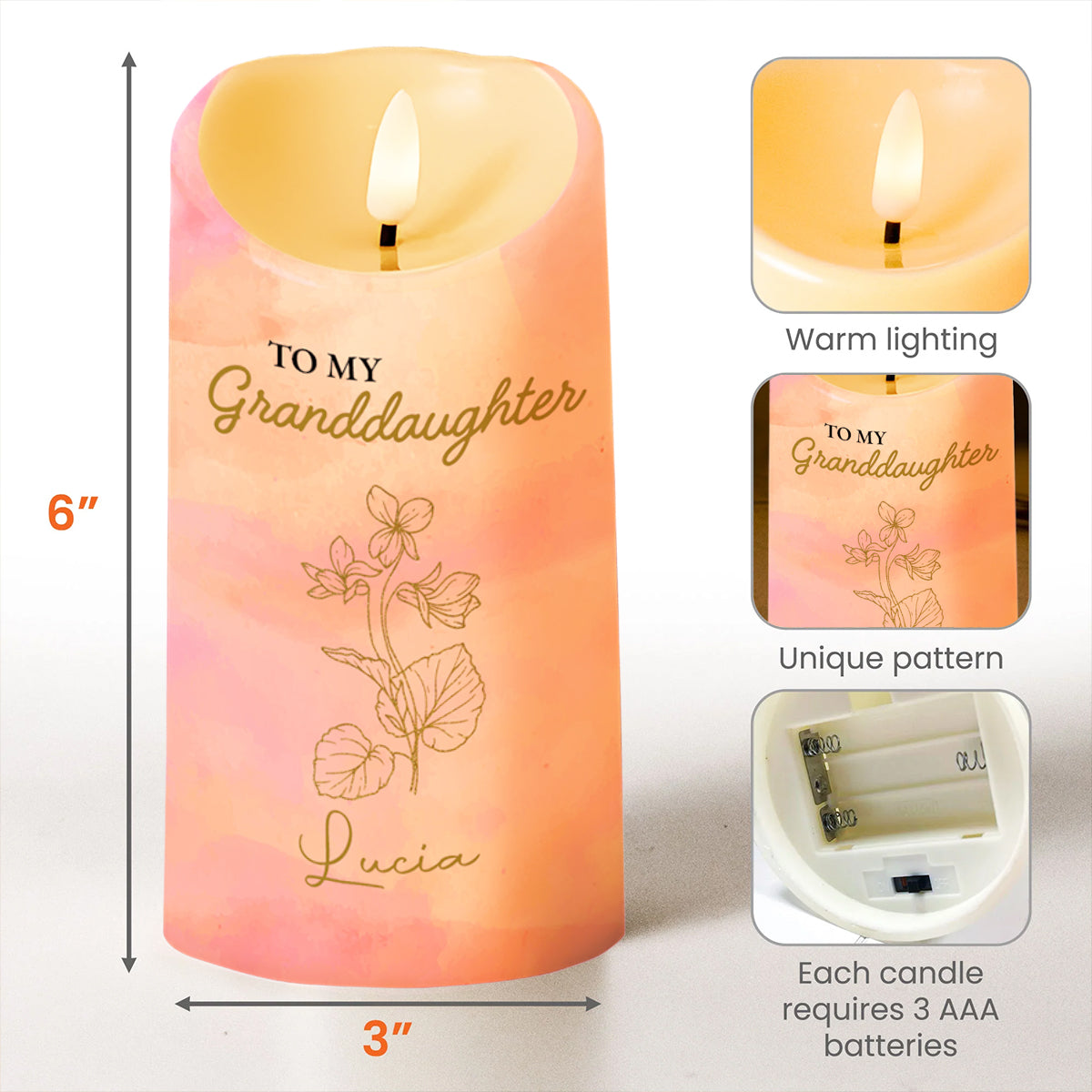 To My Granddaughter Love Grandma LED Candle With Flowers