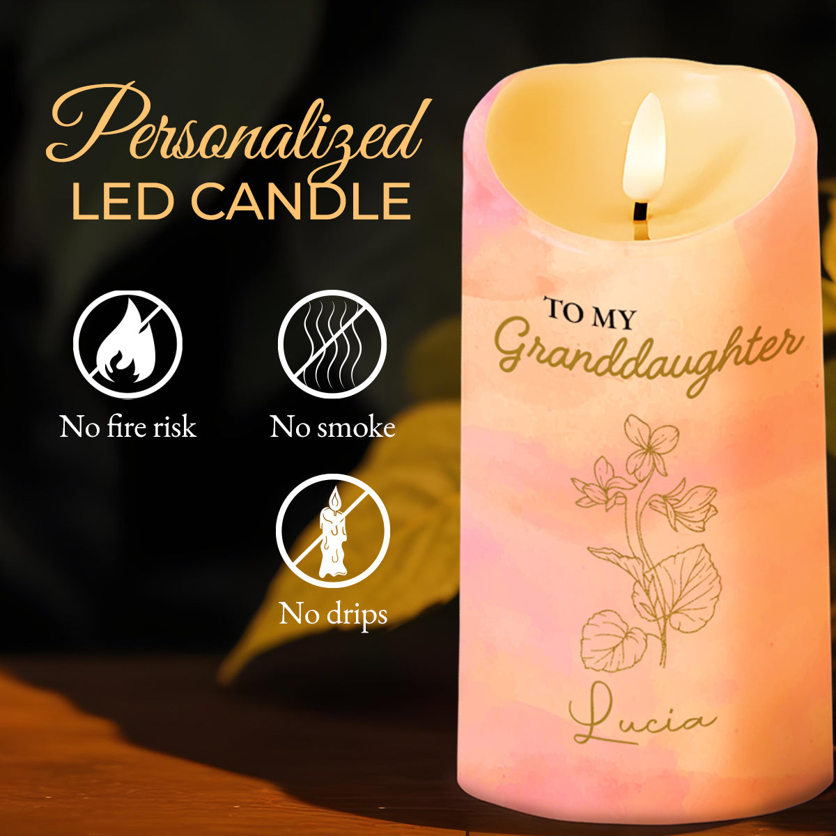 To My Granddaughter Love Grandma LED Candle With Flowers