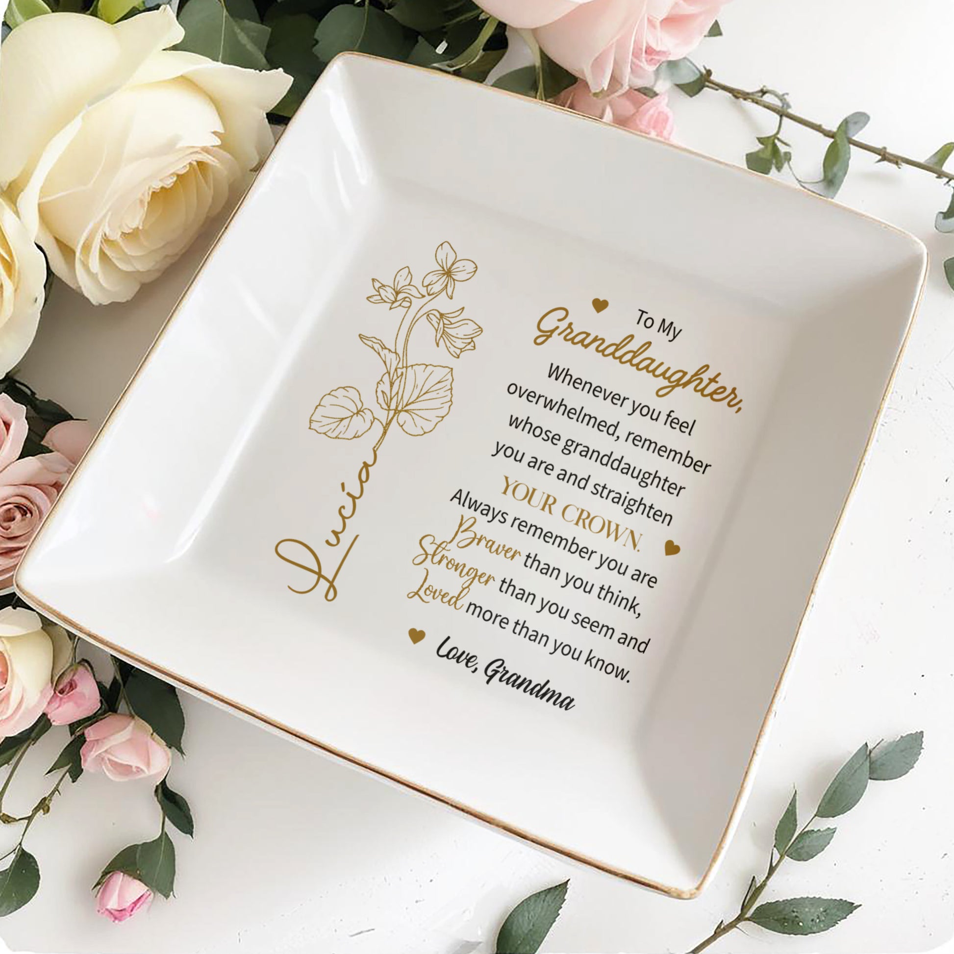 Braver Stronger Loved Granddaughter Crown and Flowers Design