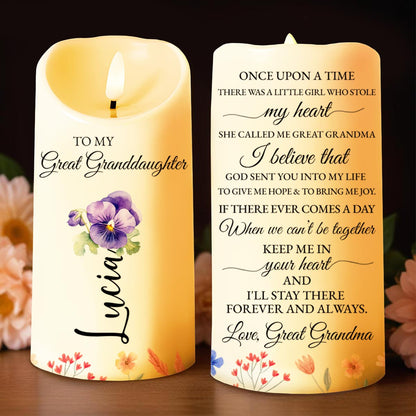To My Great Granddaughter, Once Upon A Time, Flowers and Candle