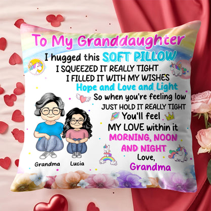 Love And Wishes Granddaughter Pillow With Flowers And Cartoon