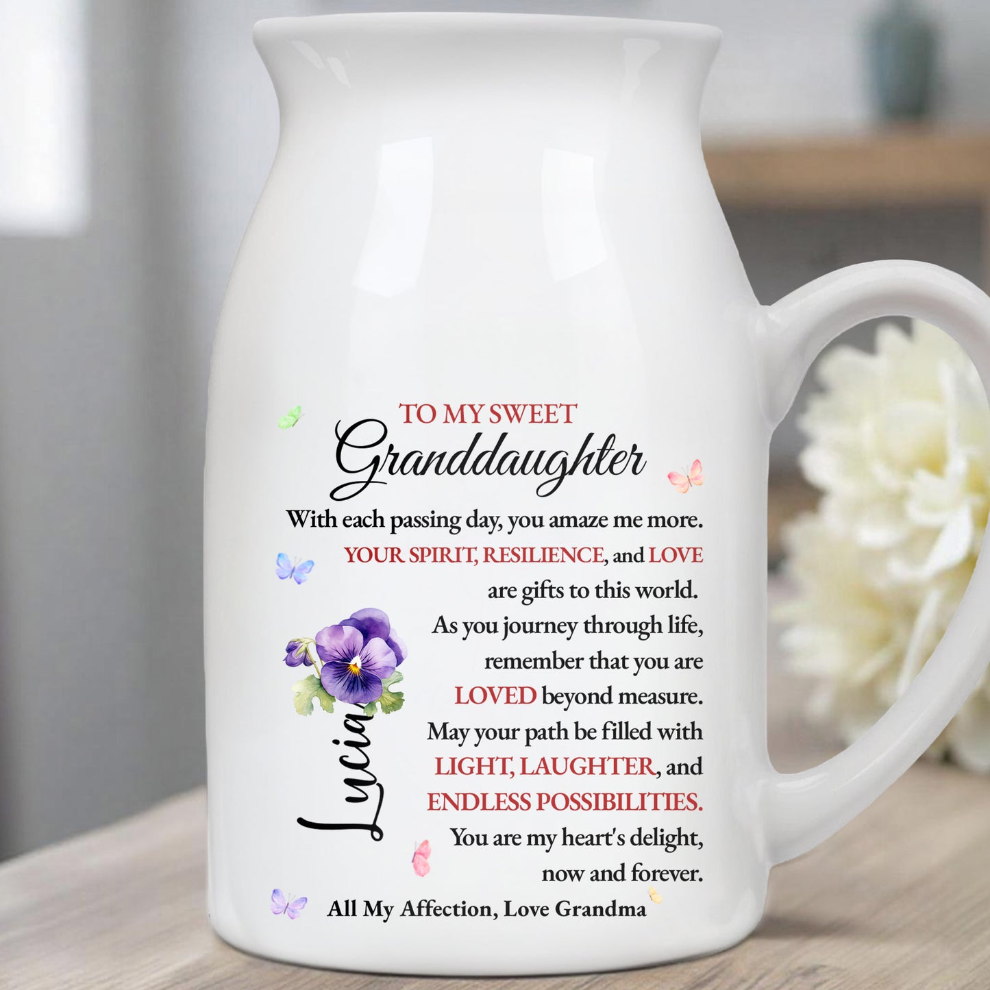 To My Sweet Granddaughter, Butterflies And Pansy Flower