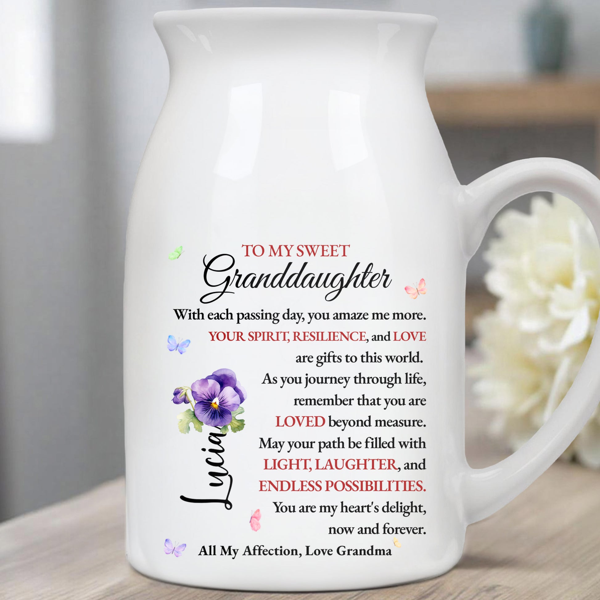 To My Sweet Granddaughter, Butterflies And Pansy Flower