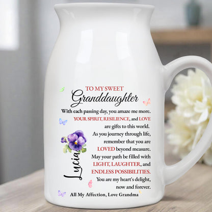 To My Sweet Granddaughter, Butterflies And Pansy Flower