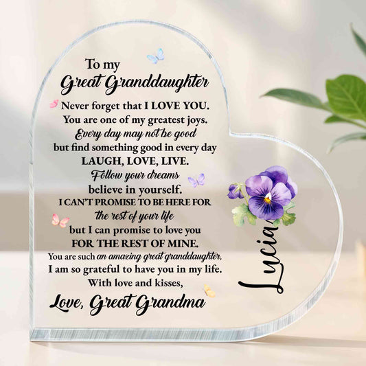 To My Great Granddaughter - Personalized Heart Shaped Acrylic Plaque - GDT261_HAP