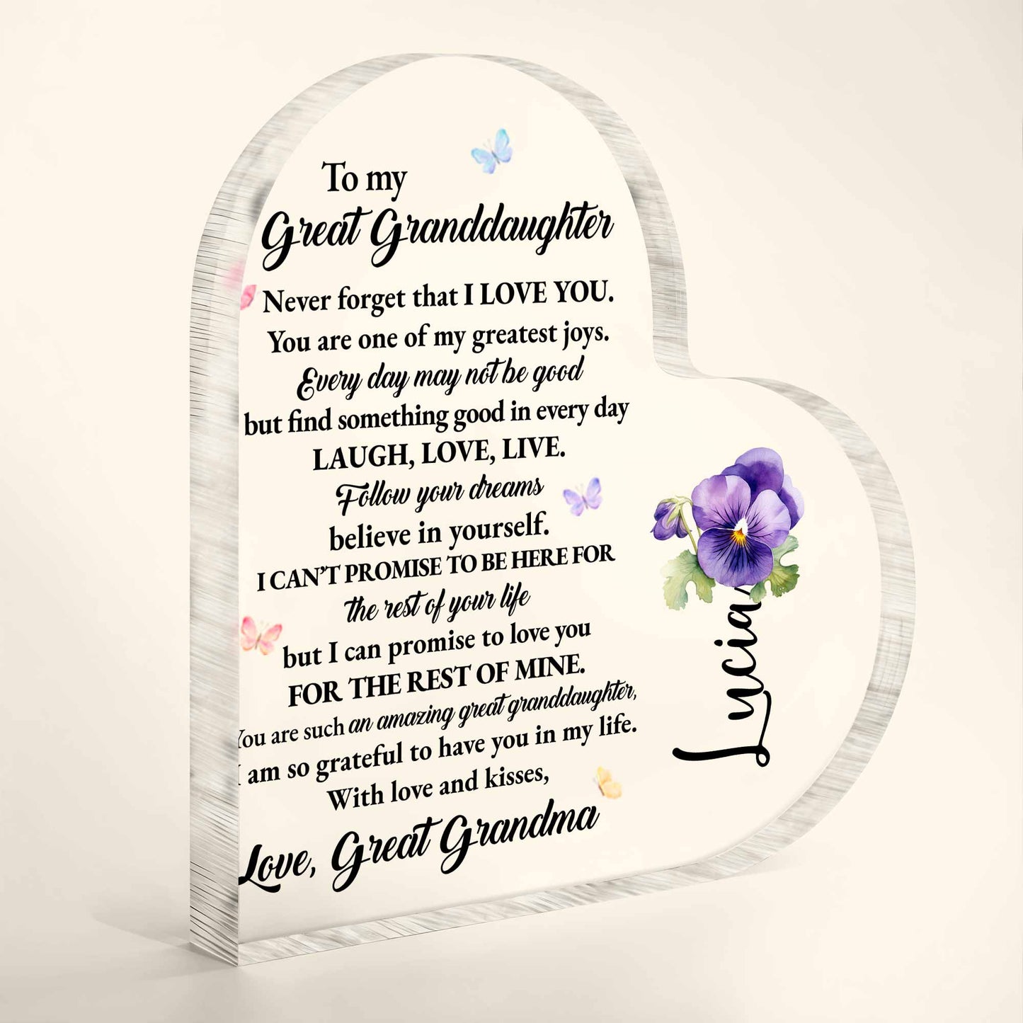 To My Great Granddaughter - Personalized Heart Shaped Acrylic Plaque - GDT261_HAP