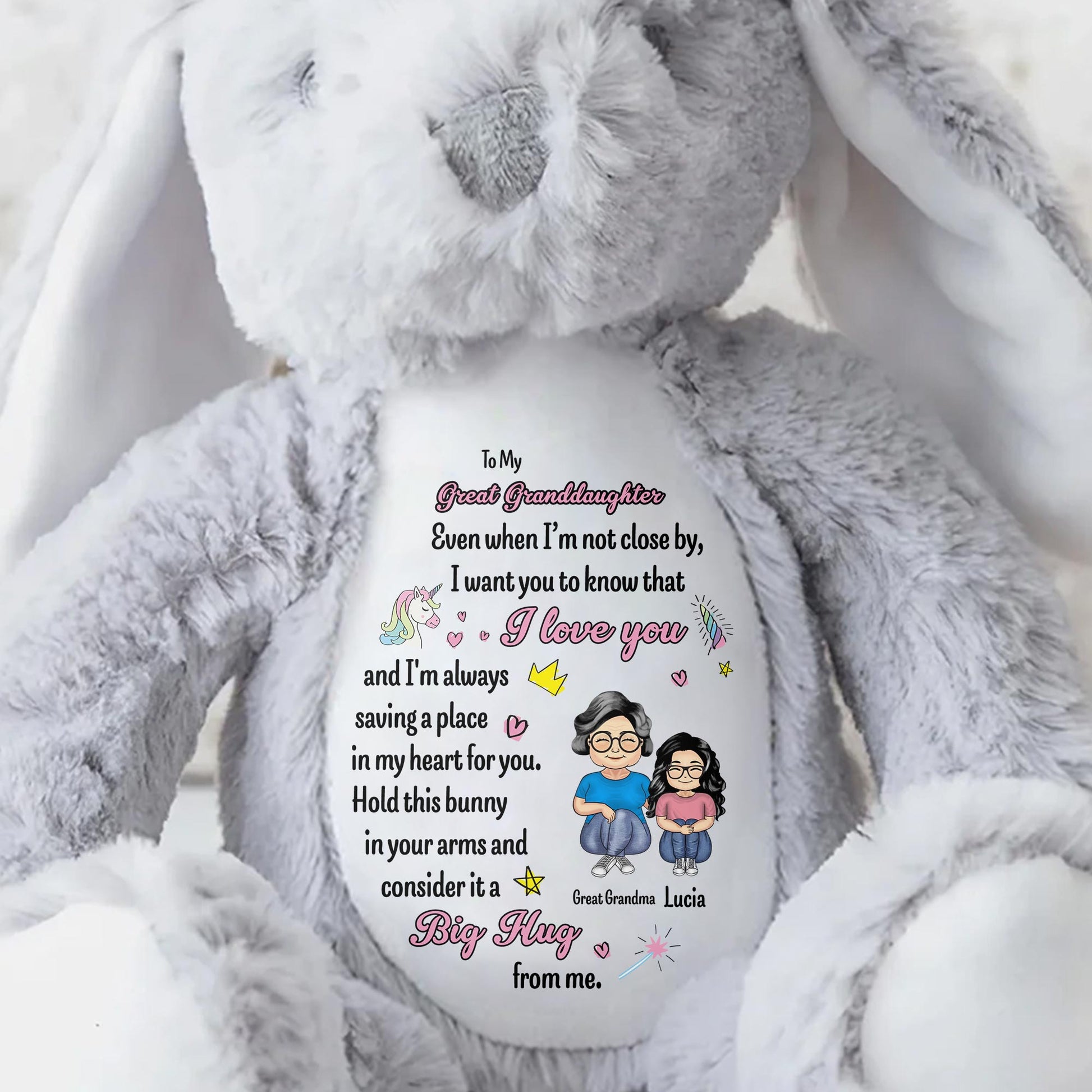 To My Great Granddaughter, Even when I'm not close by, Bunny and Hearts