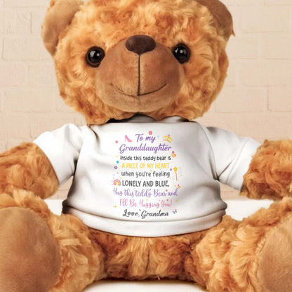 To My Granddaughter, Inside This Teddy Bear Is A Piece Of My Heart, Teddy Bear And Heart - Personalized Custom Cuddle Bear - GDT267_TED