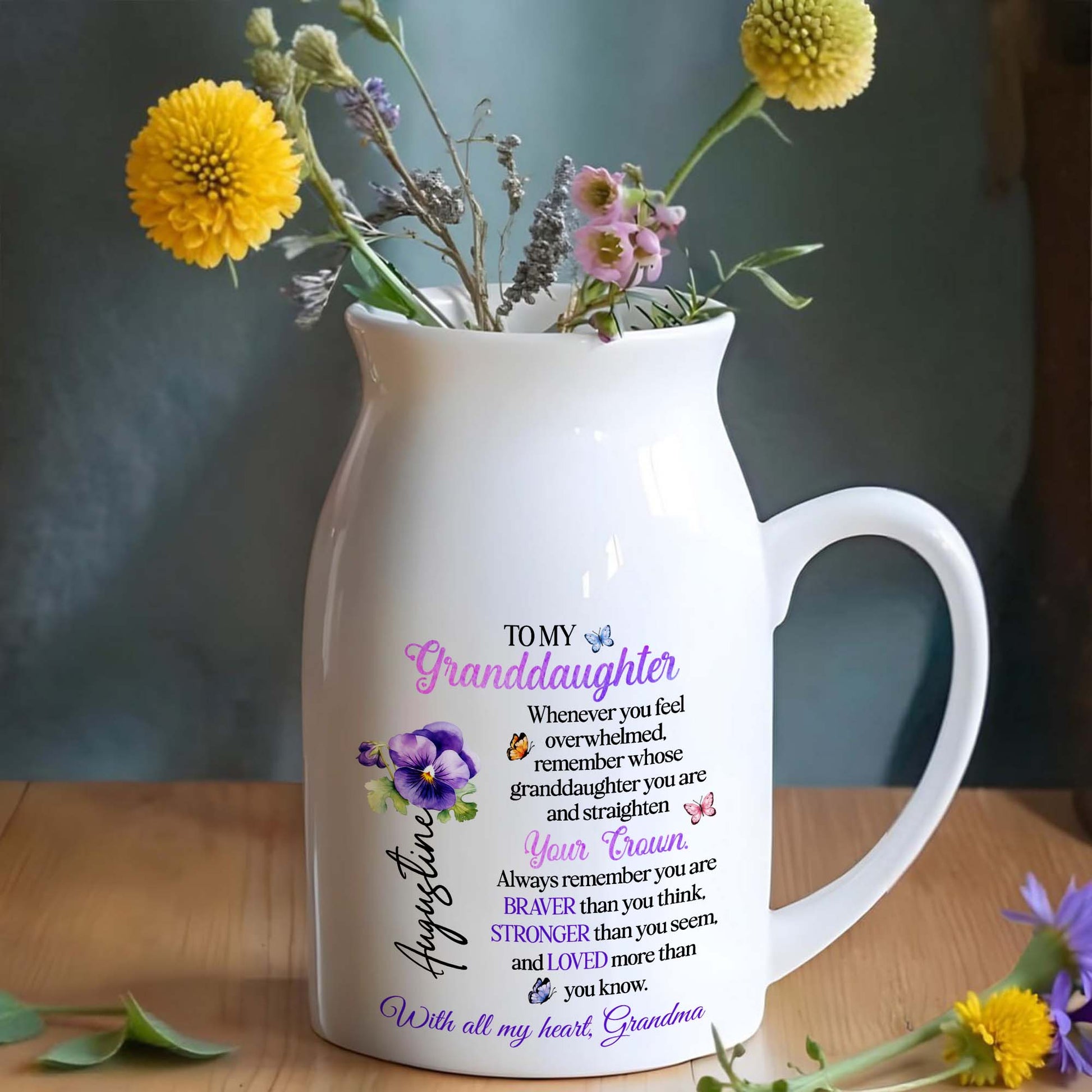 To My Granddaughter, Remember Whose Granddaughter You Are, Flowers, Crown, And Butterfly