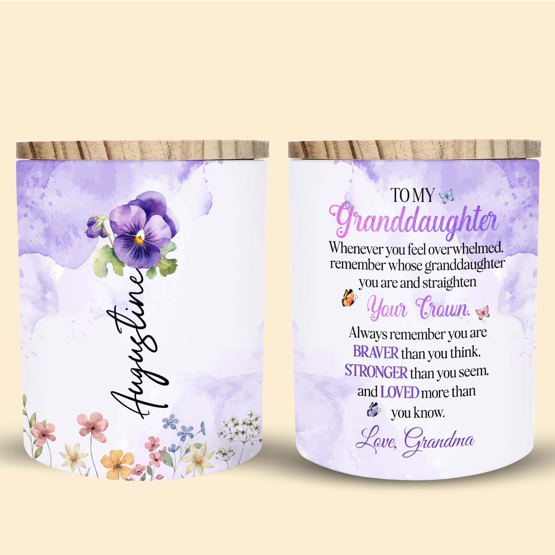 Always Shine Violet Flowers Glass Jar