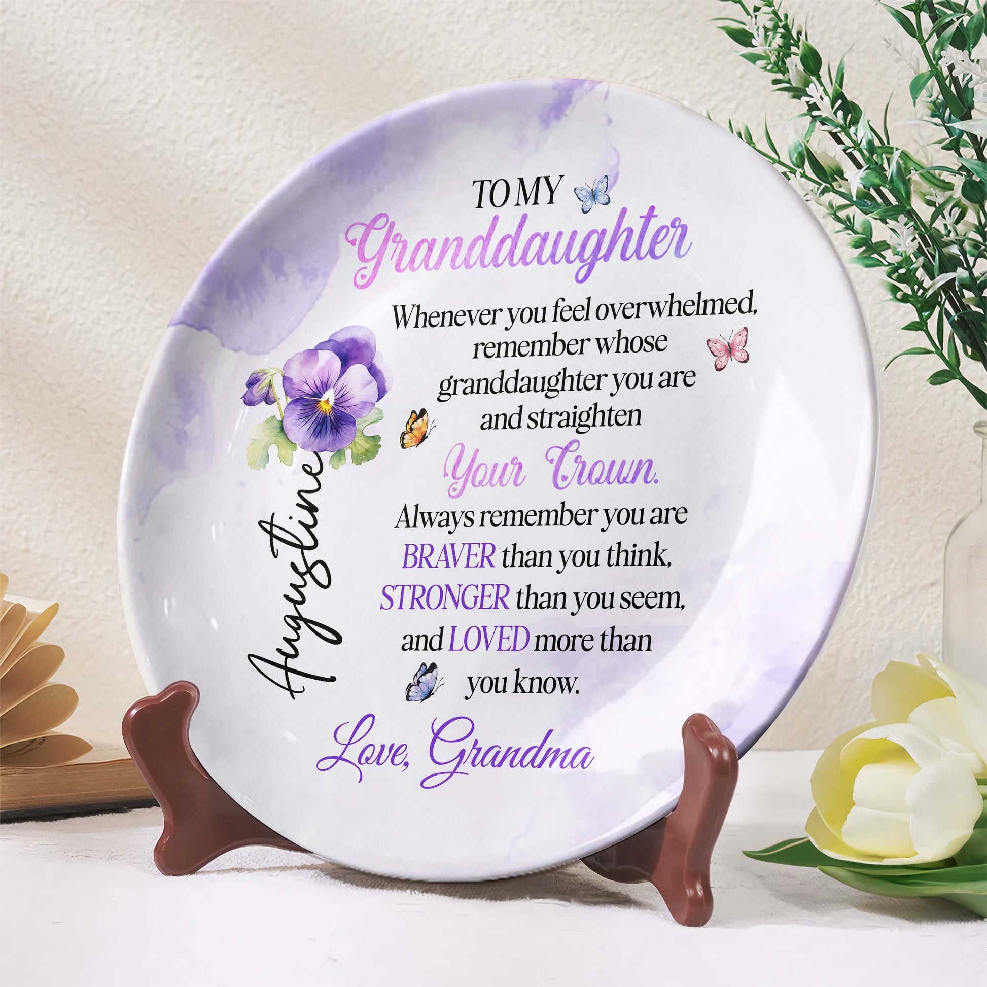 To My Granddaughter Remember Whose Granddaughter You Are, Pansies and Butterflies