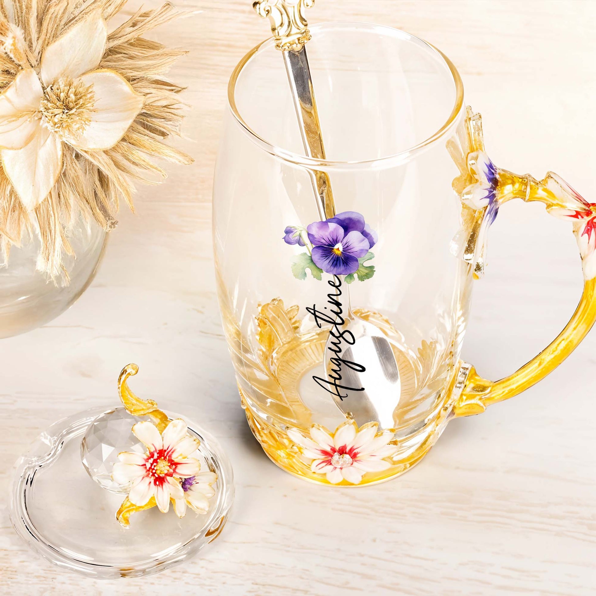 Personalized Enamel Flower Tea Cup Featuring Elegant Floral Design