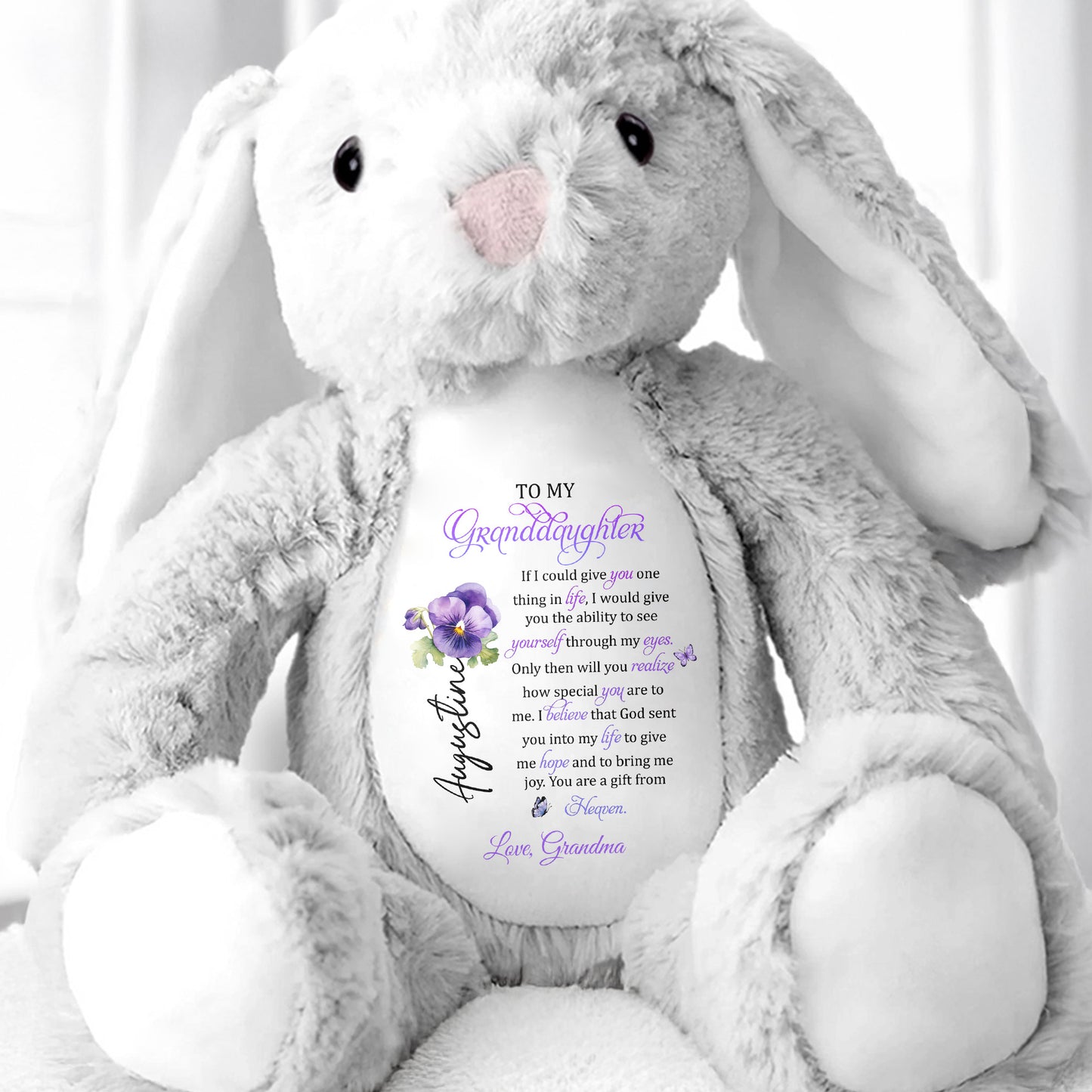 To My Granddaughter, If I Could Give You One Thing In Life, Stuffed Bunny And Flower - Personalized Stuffed Bunny - GDT272_BUN